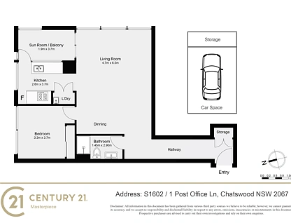 1602/1 Post Office Lane, Chatswood, Lower North Shore, 1 phòng ngủ, 1 phòng tắm, Apartment