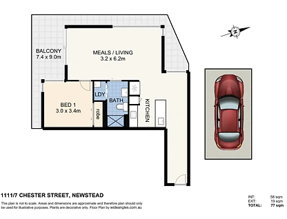 1111/7 Chester Street, Newstead, QLD 4006, 1部屋, 1バスルーム, Apartment