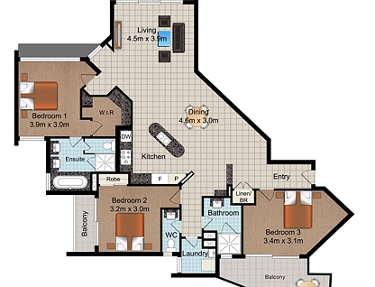 7T/28 Bayview Street, Runaway Bay, Gold Coast, 3房, 2浴, Apartment