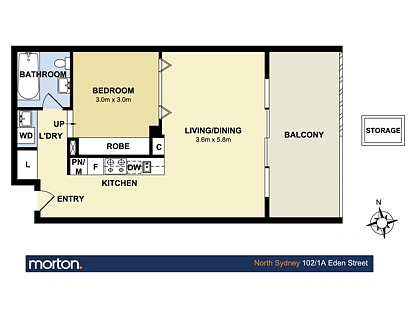 102/1A Eden Street, North Sydney, Lower North Shore, 1房, 1浴, Apartment