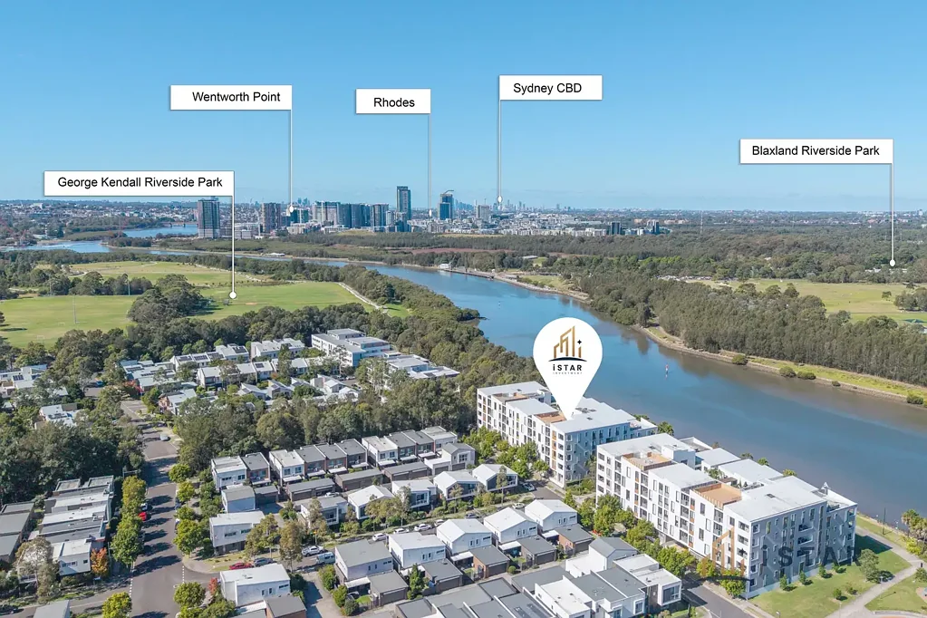 Ermington 2房 Payce Sekisui开发 皇家滨水社区 河景公园景 两房一厅书房 宽敞空间 CaesarStone厨房 大型阳台 双卫浴安保 两车位储物 Waterside & Parkside Living | North-Facing 2 Bed + Study + Rare Double Parking | Ideal for First Home Buyers & Downsizers