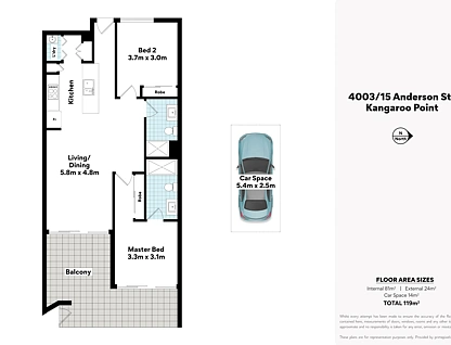 4003/15 Anderson Street, Kangaroo Point, Brisbane - Eastern Region, 2 ห้องนอน, 2 ห้องน้ำ, Apartment