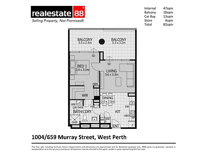 1004/659 Murray Street, West Perth, Perth CBD, 1 Bedrooms, 1 Bathrooms, Apartment