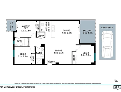 16/21-23 Cowper Street, Parramatta, Parramatta (Northwest suburbs), 3 રૂમ, 2 બાથરૂમ, Apartment
