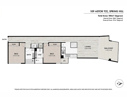301/109 Astor Terrace, Spring Hill, Brisbane - Inner City Region, 2 phòng ngủ, 2 phòng tắm, Apartment