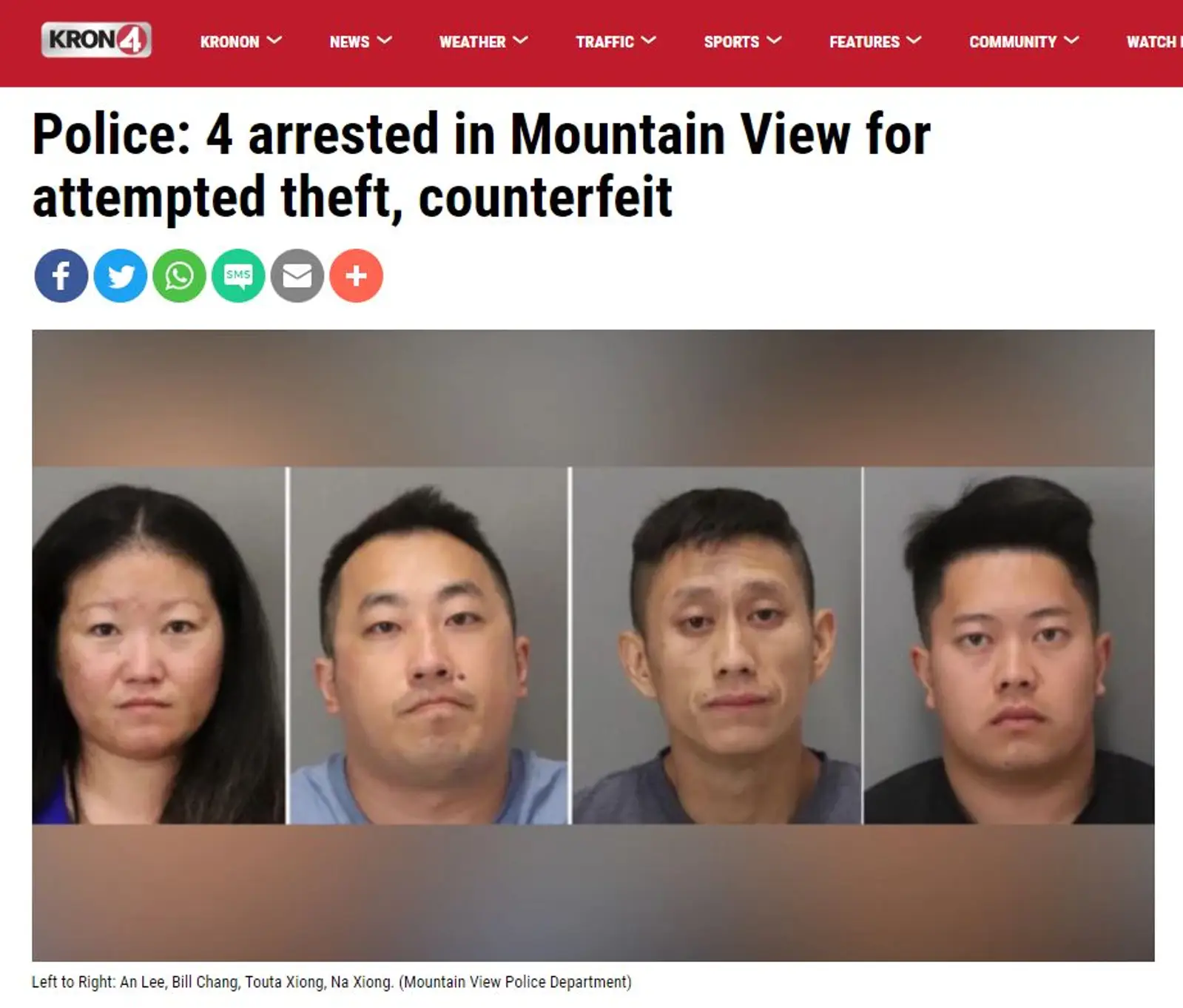 4名华裔山景城被捕!盗窃汽车转换器!做假钞!卖毒品!