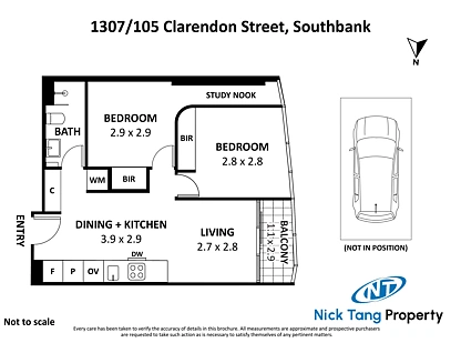1307/105 Clarendon Street, Southbank, Melbourne CBD, 2房, 1浴, Apartment