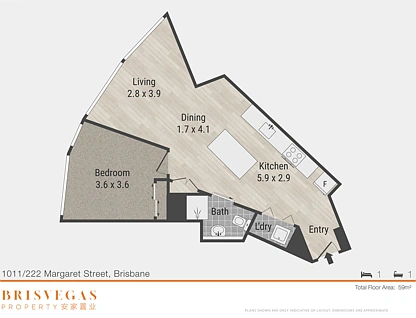 1011/222 Margaret Street, Brisbane City, Brisbane - Inner City Region, 1 침실, 1 욕실, Apartment