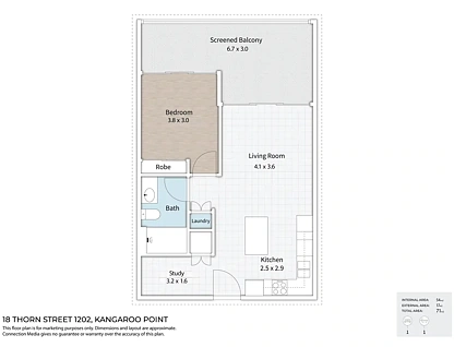 1202/18 Thorn Street, Kangaroo Point, QLD 4169, 1房, 1浴, 排房