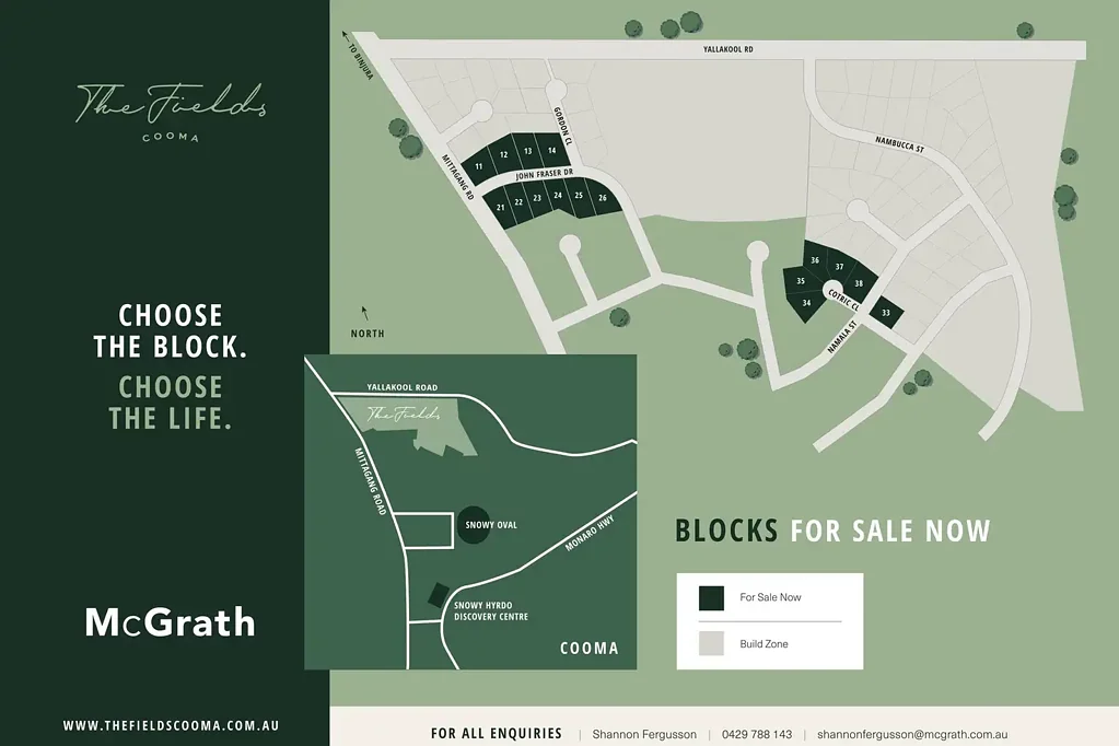 Cooma 'THE FIELDS' - COOMA RESIDENTIAL ESTATE
STAGE 4 BLOCKS AVAILABLE NOW -