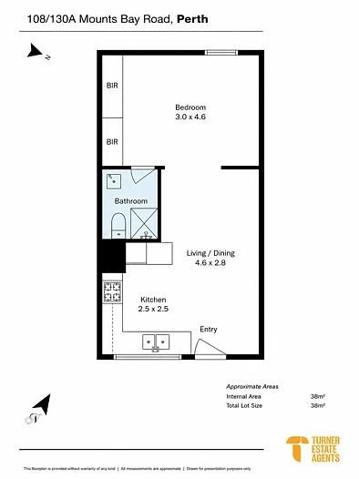 108/130A Mounts Bay Road, Perth, WA 6000, 1房, 1浴, Apartment