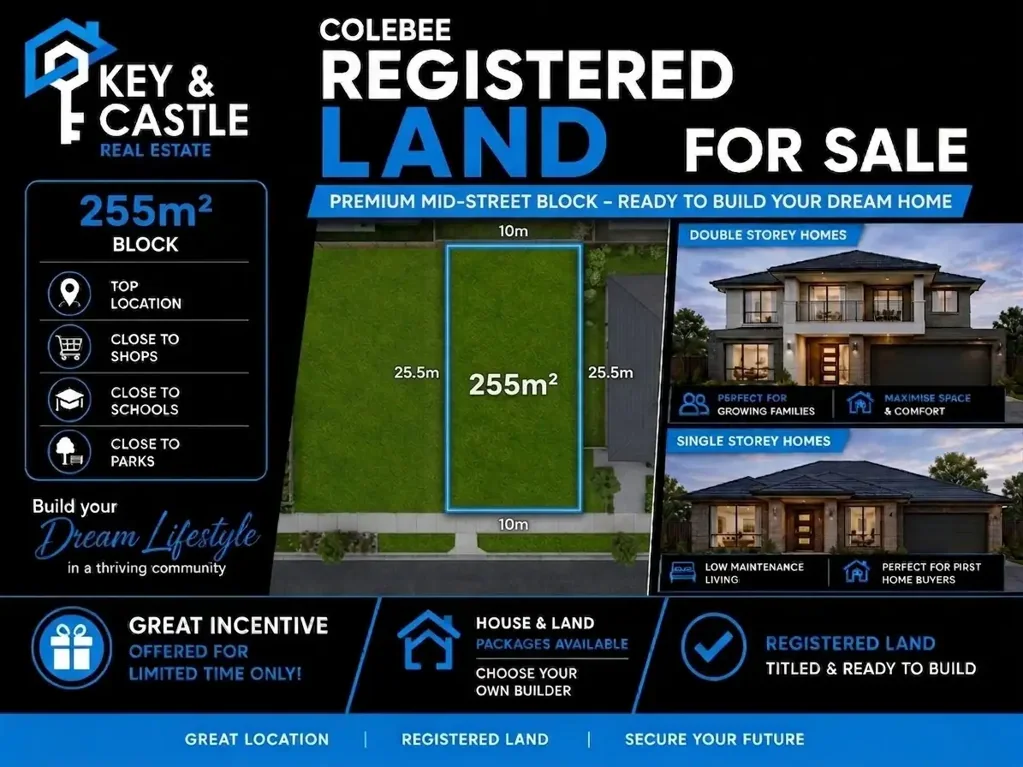 Colebee 注册土地  准备建设  顶级地段  靠近Costco  商店公园  质量学校 🌿 Premium Park-Facing Land – Limited Lots Available! 🌿