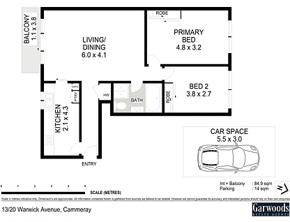 13/20 Warwick Avenue, Cammeray, Lower North Shore, 2 chambres, 1 salles de bain, Apartment