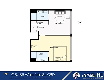 413/85 Wakefield Street, Auckland Central, Auckland City, 1 રૂમ, 2 બાથરૂમ, Apartment