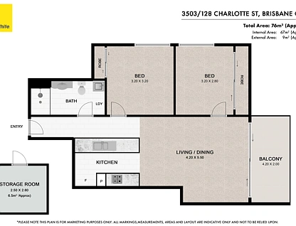 3503/128 Charlotte Street, Brisbane City, Brisbane - Inner City Region, 2 غرف, 1 حمامات, Apartment