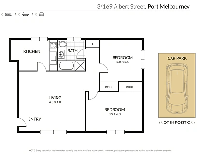 3/169 Albert Street, Port Melbourne, Melbourne CBD, 2 Schlafzimmer, 1 Badezimmer, Apartment