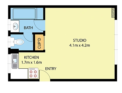 2/6-12 Raglan Place, South Melbourne, Melbourne CBD, 1 침실, 1 욕실, Studio