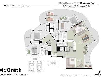 22F/5 Bayview Street, Runaway Bay, Gold Coast, 3 침실, 2 욕실, Apartment