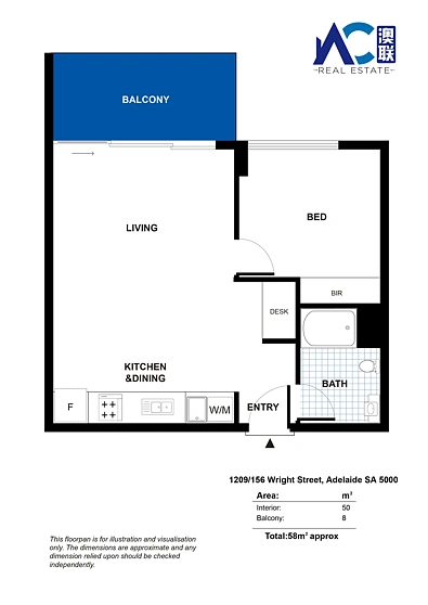 1209/156 Wright Street, Adelaide, SA 5000, 1房, 1浴, Apartment