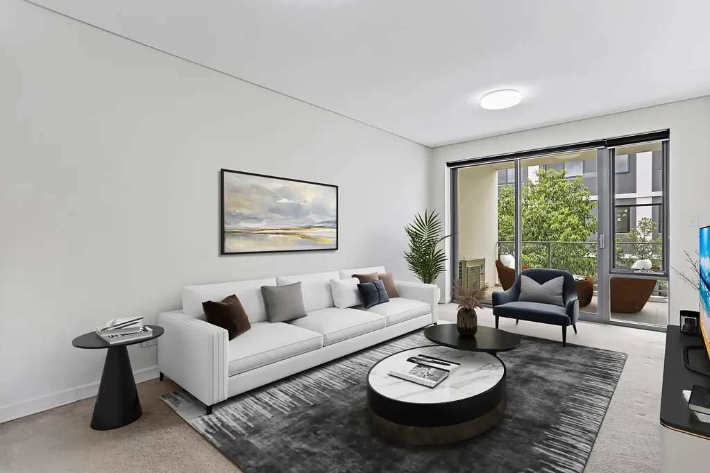 Lane Cove 1房 The Park综合体公寓 84㎡产权车位 朝北阳台 高端厨房 开放式布局 大卧室绿景 视频对讲 步行公园咖啡馆 Spacious north-facing apartment with study nook & leafy views in parkside setting