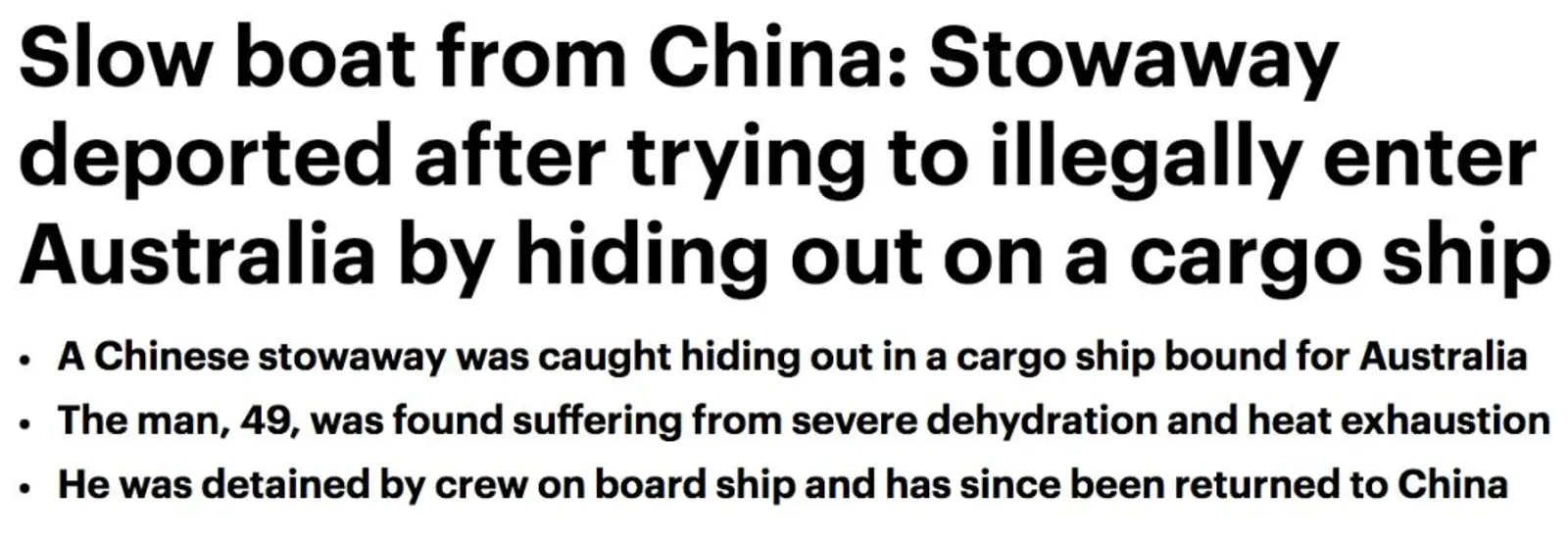 中国男子冒死偷渡澳洲!藏身高温集装箱差点变烤肉,只带一瓶水一包花生……