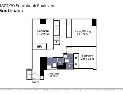 1807/70 Southbank Boulevard, Southbank, Melbourne CBD, 2 ਕਮਰੇ, 2 ਬਾਥਰੂਮ, Apartment
