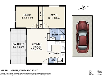 1/29 Bell Street, Kangaroo Point, Brisbane - Eastern Region, 2房, 1浴, Apartment