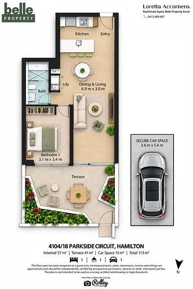 4104/18 Parkside Circuit, Hamilton, QLD 4007, 1 રૂમ, 1 બાથરૂમ, Unit