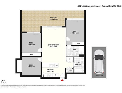A101/28 Cowper Avenue, Granville, Parramatta (Northwest suburbs), 3 chambres, 2 salles de bain, Apartment
