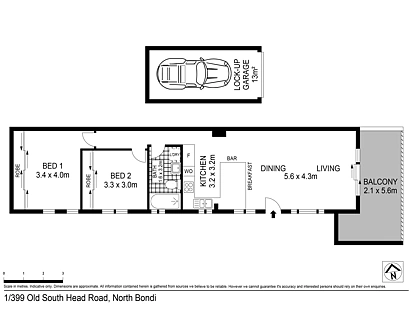 1/399-401 Old South Head Road, North Bondi, Eastern Suburbs, 2 phòng ngủ, 1 phòng tắm, Apartment
