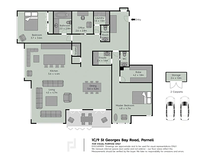 1C/9 St Georges Bay Road, Parnell, Auckland City, 2 ห้องนอน, 2 ห้องน้ำ, Apartment