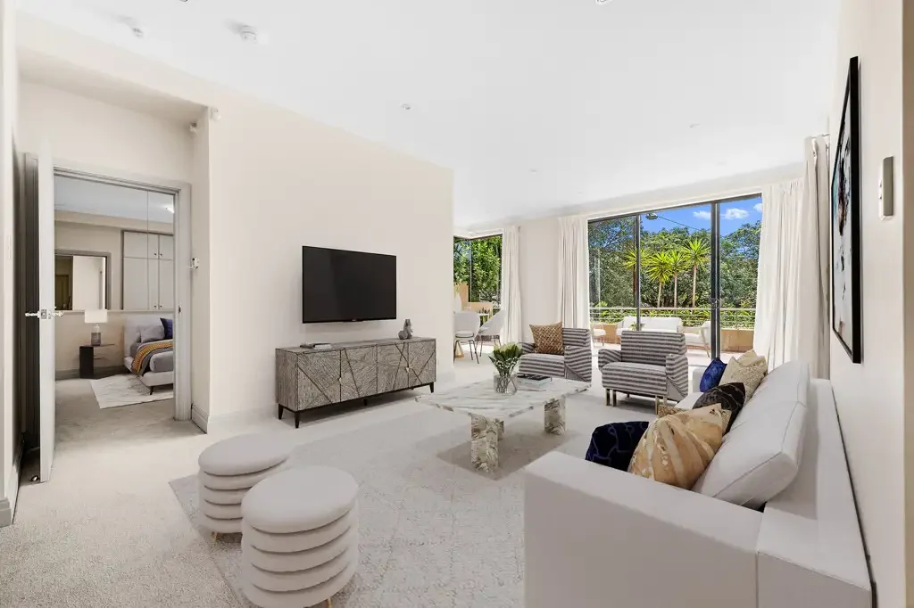 Elevated North Facing Garden Apartment with Double Garage