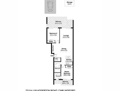 22/114-116 Adderton Road, Carlingford, Parramatta (Northwest suburbs), 2部屋, 2バスルーム, Apartment