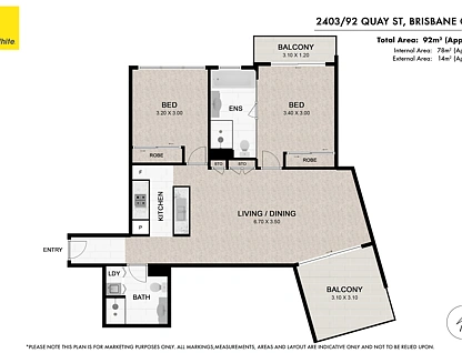 2403/92 Quay Street, Brisbane City, Brisbane - Inner City Region, 2 Schlafzimmer, 2 Badezimmer, Apartment