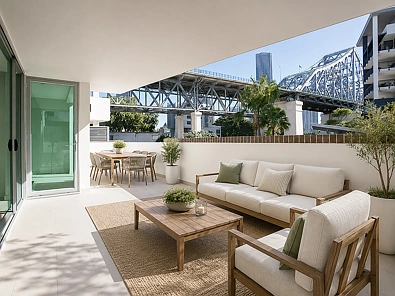 Kangaroo Point 2房 历史保护区 朝北阳台 优质电器 Story Bridge景观 现代厨房 开放式布局 度假村设施 无边泳池 健身房 河滨生活 Sophisticated Riverside Living in Promontory at Yungaba