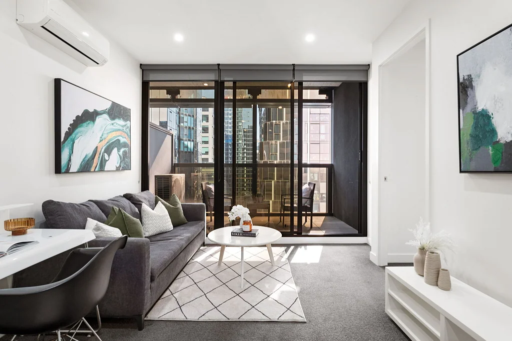 Melbourne 2 Bedroom Elevated City Living with Balcony Views