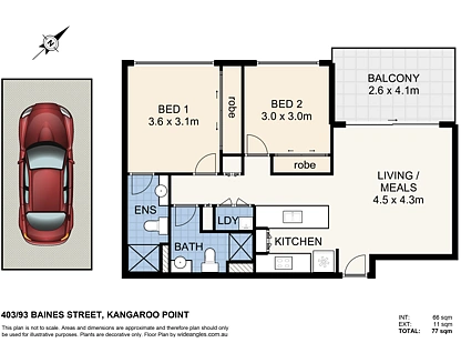 403/93 Baines Street, Kangaroo Point, Brisbane - Eastern Region, 2 Kuwarto, 2 Banyo, Apartment