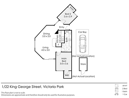 1/22 King George Street, Victoria Park, South East Perth, 2 Kuwarto, 1 Banyo, Apartment