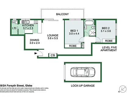 28/2a Forsyth Street, Glebe, Inner West, 2房, 1浴, Apartment