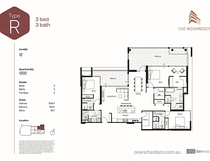 1202/1-3 Richardson Street, South Perth, Perth CBD, 3 ਕਮਰੇ, 3 ਬਾਥਰੂਮ, Apartment