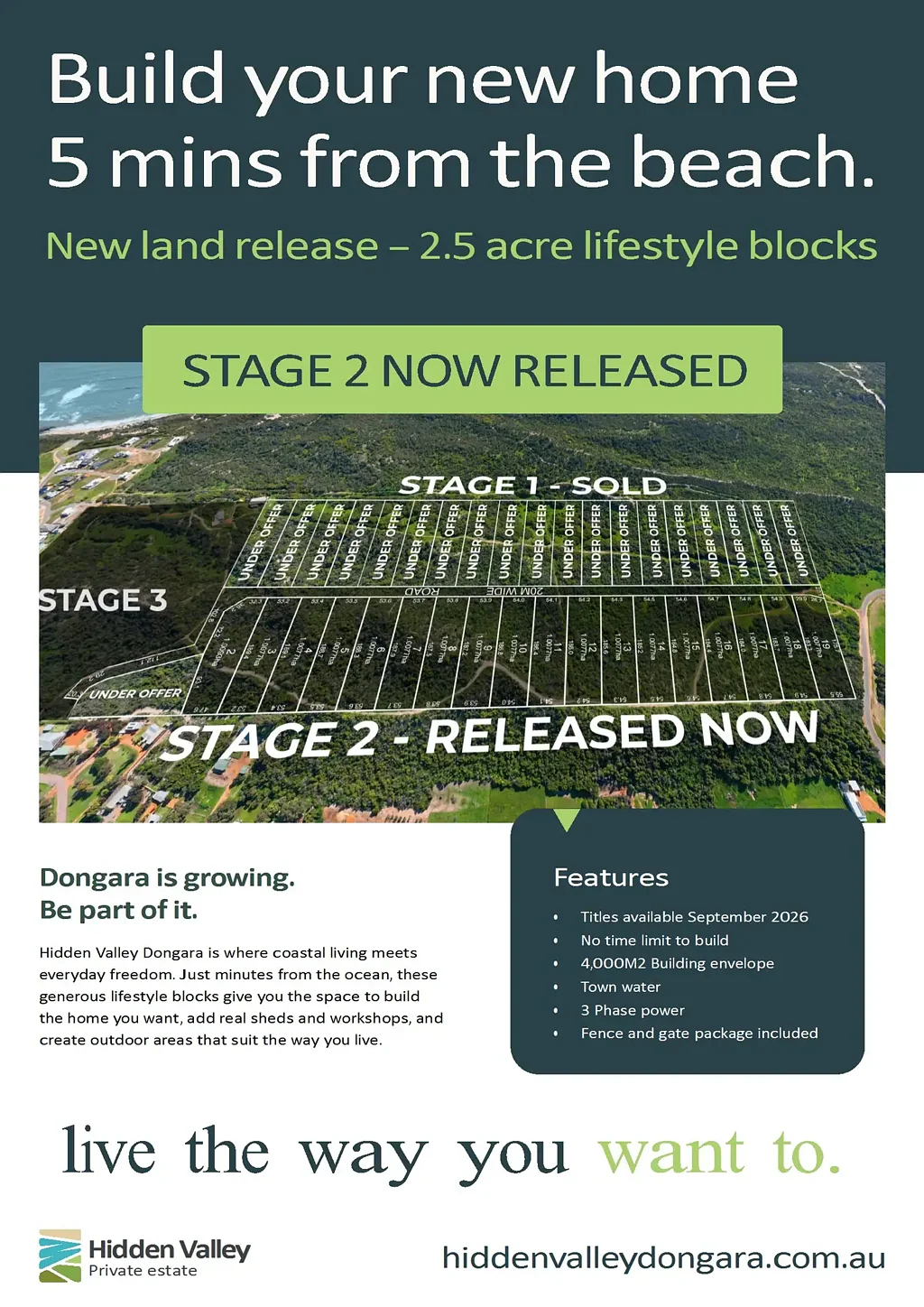 Dongara  Hidden Valley Stage 2 - Coastal Acreage by the Indian Ocean.