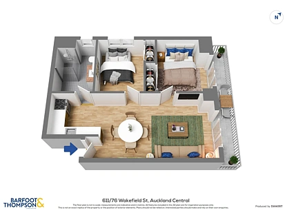 611/76 Wakefield Street, Auckland Central, Auckland City, 2 Kuwarto, 1 Banyo, Apartment