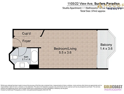 1105/22 View Avenue, Surfers Paradise, Gold Coast, 1 Schlafzimmer, 1 Badezimmer, Apartment