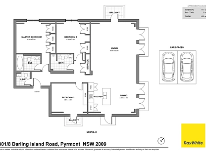 301/8 Darling Island Road, Pyrmont, Sydney CBD, 3 habitaciones, 2 baños, Apartment
