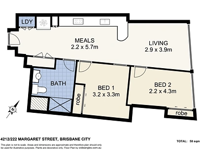 4212/222 Margaret Street, Brisbane City, Brisbane - Inner City Region, 2 phòng ngủ, 1 phòng tắm, Apartment