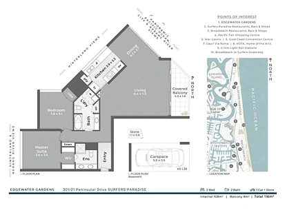 301/21 Peninsular Drive, Surfers Paradise, Gold Coast, 2 રૂમ, 2 બાથરૂમ, Apartment