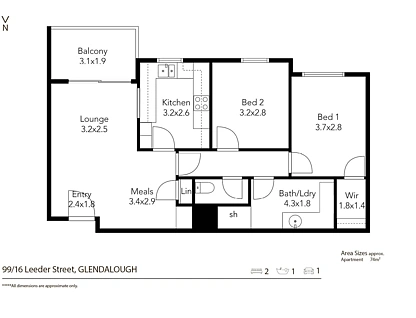 99/16 Leeder Street, Glendalough, Perth CBD, 2 Kuwarto, 1 Banyo, Apartment