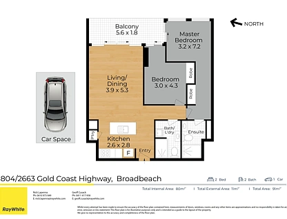 804/2663 Gold Coast Highway, Broadbeach, Gold Coast, 2 Bedrooms, 2 Bathrooms, Apartment