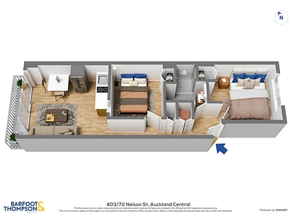403/72 Nelson Street, Auckland Central, Auckland City, 2 રૂમ, 1 બાથરૂમ, Apartment