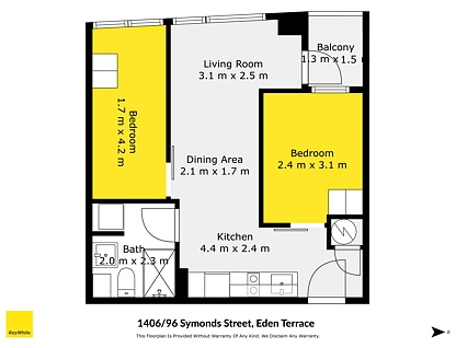 1406/96 Symonds Street, Auckland Central, Auckland City, 2房, 1浴, 公寓